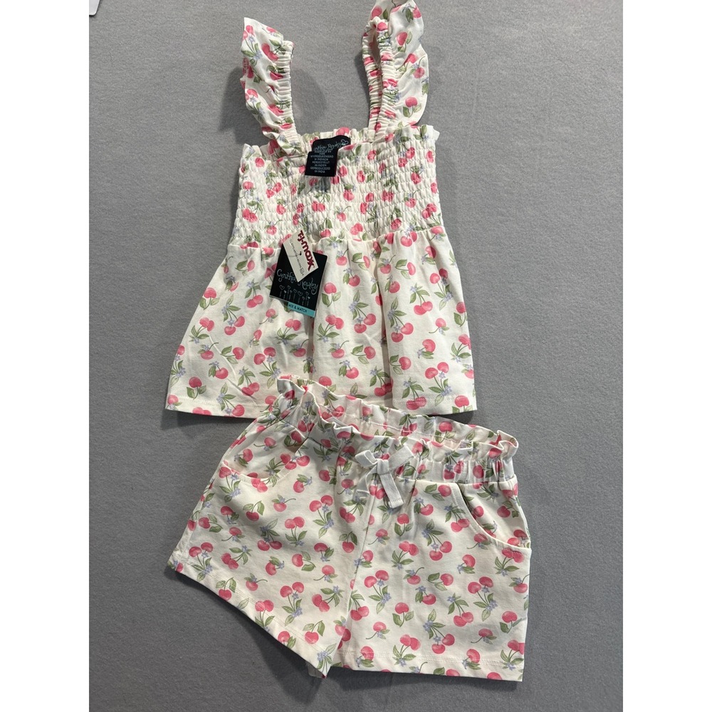 Cynthia Rowley Toddler Girls 3T Cherry Print Smocked Ruffle Top & Shorts Set NEW